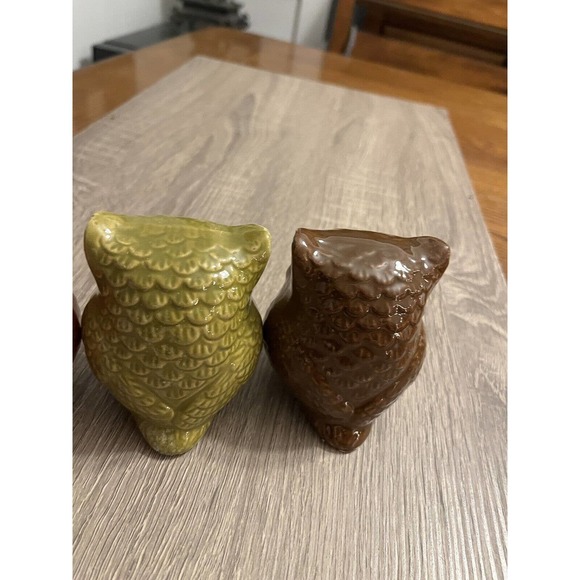 Set of 3 Ceramic Owls 4” Tall Autumn Fall Colors Halloween Decor - Picture 7 of 12